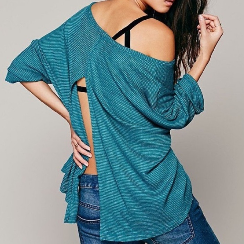 Free People LA Livin' Storyteller Thermal Tee Size XS Teal Green